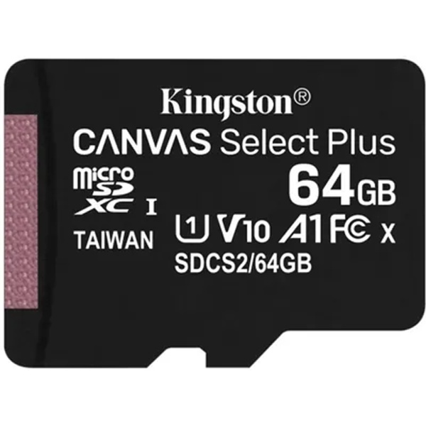 Карта памяти Kingston Canvas Select 80R micro SDXC 64GB + SD Adapter cl10, A1, UHS cl3, video cl30